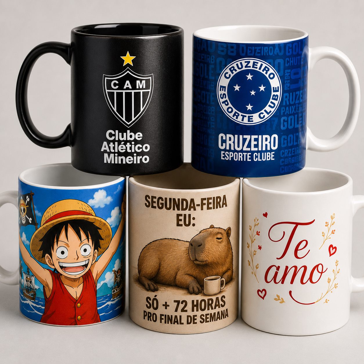 Canecas personalizadas com estampas coloridas e temáticas